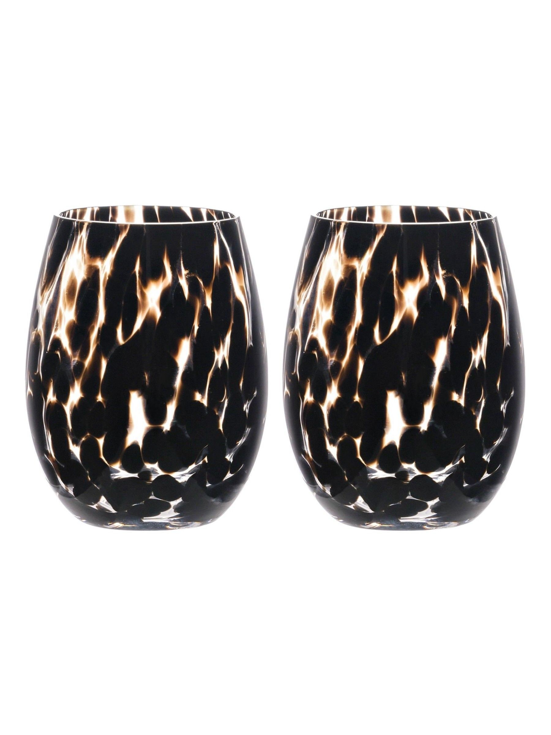 Widdop Unisex Black Set Of 2 Tortoise Shell Effect Tumbler Glasses
