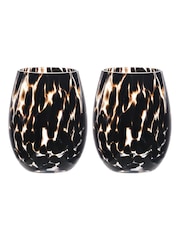 Widdop Set of 2 Black Tortoise Shell Effect Tumbler Glasses - Image 1 of 2
