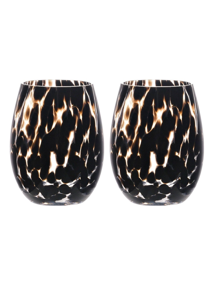 Widdop Set of 2 Black Tortoise Shell Effect Tumbler Glasses - Image 1 of 2