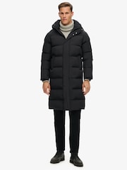 Superdry Black Hooded Longline Puffer Coat - Image 2 of 6
