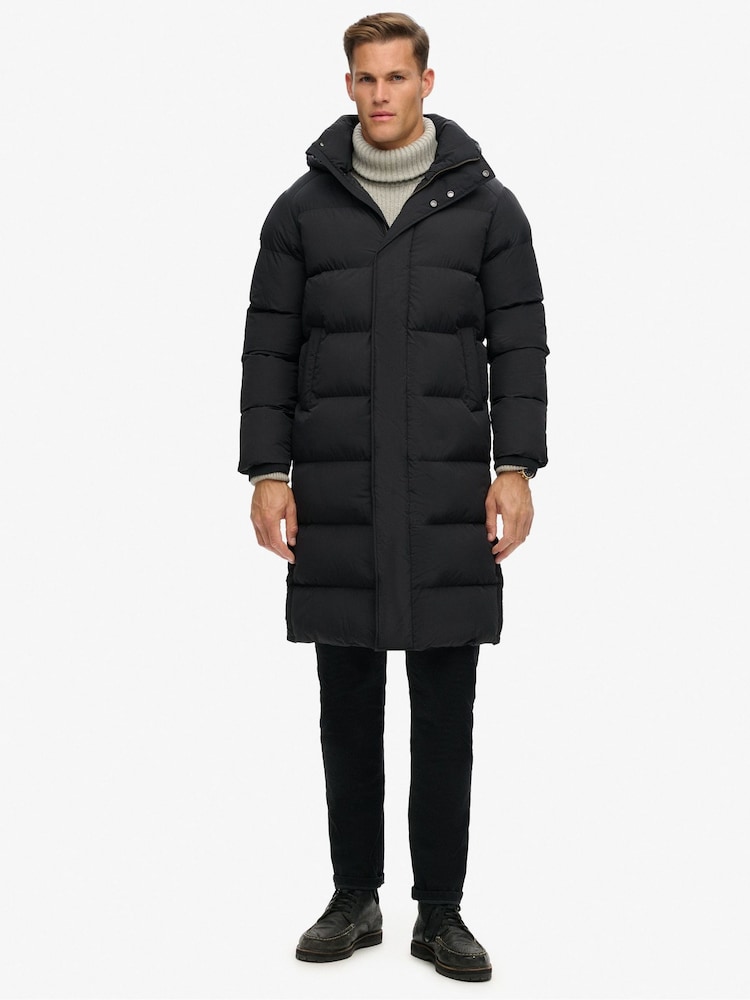 Superdry Black Hooded Longline Puffer Coat - Image 2 of 6