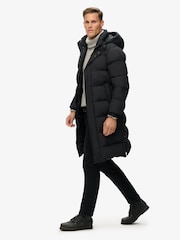 Superdry Black Hooded Longline Puffer Coat - Image 3 of 6