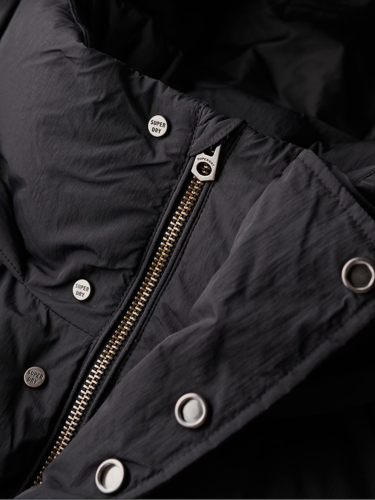Superdry Black Hooded Longline Puffer Coat - Image 6 of 6 Superdry Black Hooded Longline Puffer Coat - Image 6 of 6