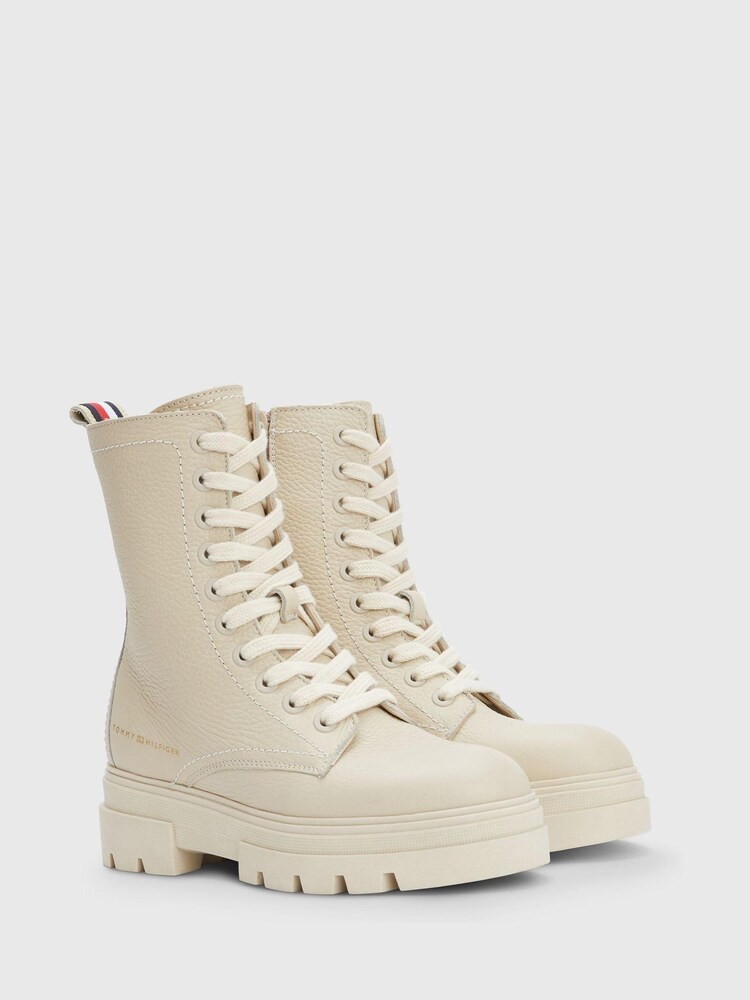 Tommy Hilfiger Cream Lace Up Worker Boots - Image 2 of 5