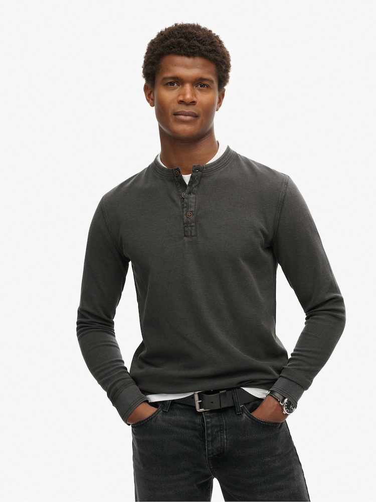 Schwarz - Superdry, Grandad, strukturiertes Vintage-Oberteil aus 100 % Baumwolle - Bild 2 von 5