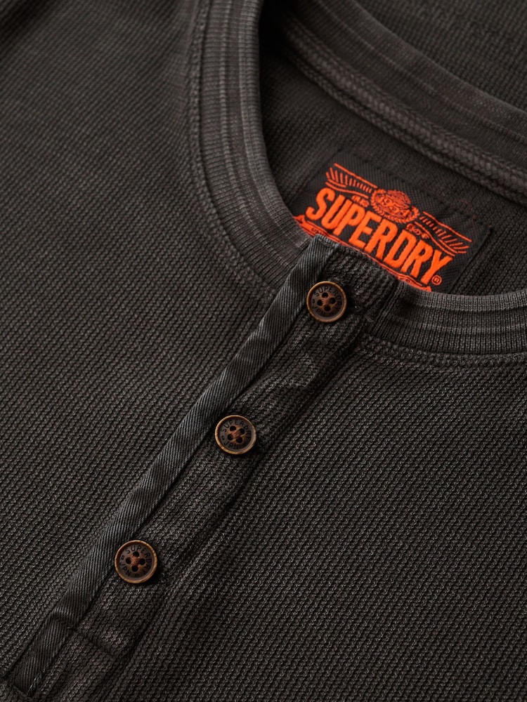 Schwarz - Superdry, Grandad, strukturiertes Vintage-Oberteil aus 100 % Baumwolle - Bild 5 von 5
