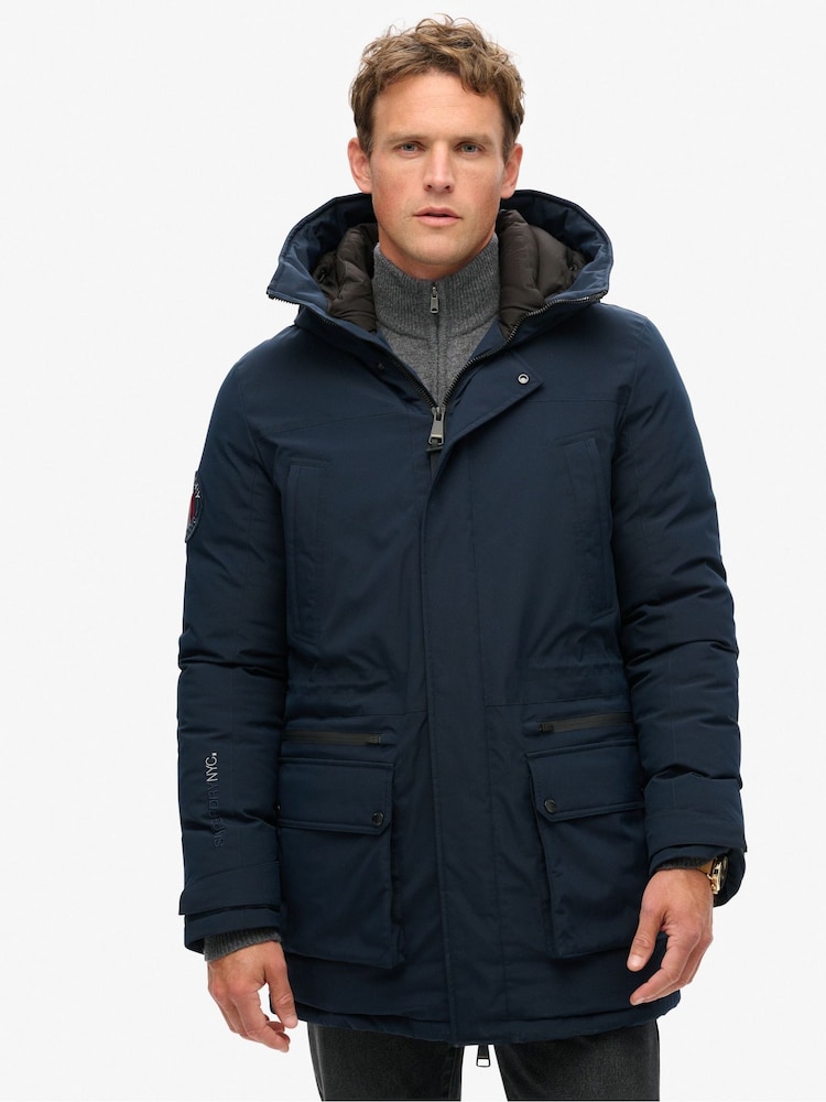 Superdry Eclipse Navy City Padded Parka Coat Hooded and Water-Repellent Jacket - Image 3 of 6