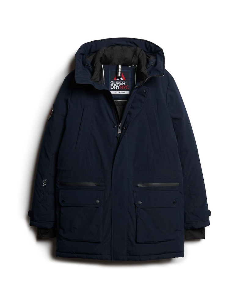 Superdry Eclipse Navy City Padded Parka Coat Hooded and Water-Repellent Jacket - Image 5 of 6