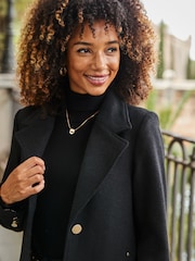 Sosandar Black Premium Longline Wool Mix Coat With Leopard Print Lining - Image 3 of 5