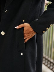 Sosandar Black Premium Longline Wool Mix Coat With Leopard Print Lining - Image 5 of 5