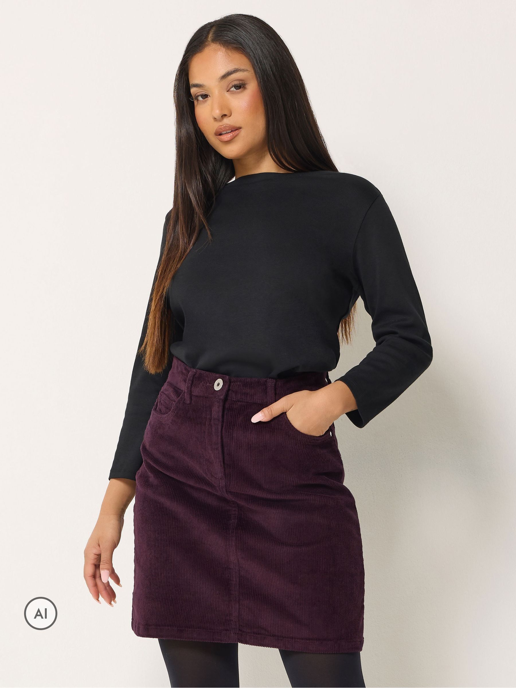 M & Co Women's Purple Petite Corduroy A-Line Skirt