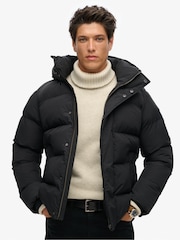 Superdry Black Hooded Puffer Jacket - Image 1 of 6