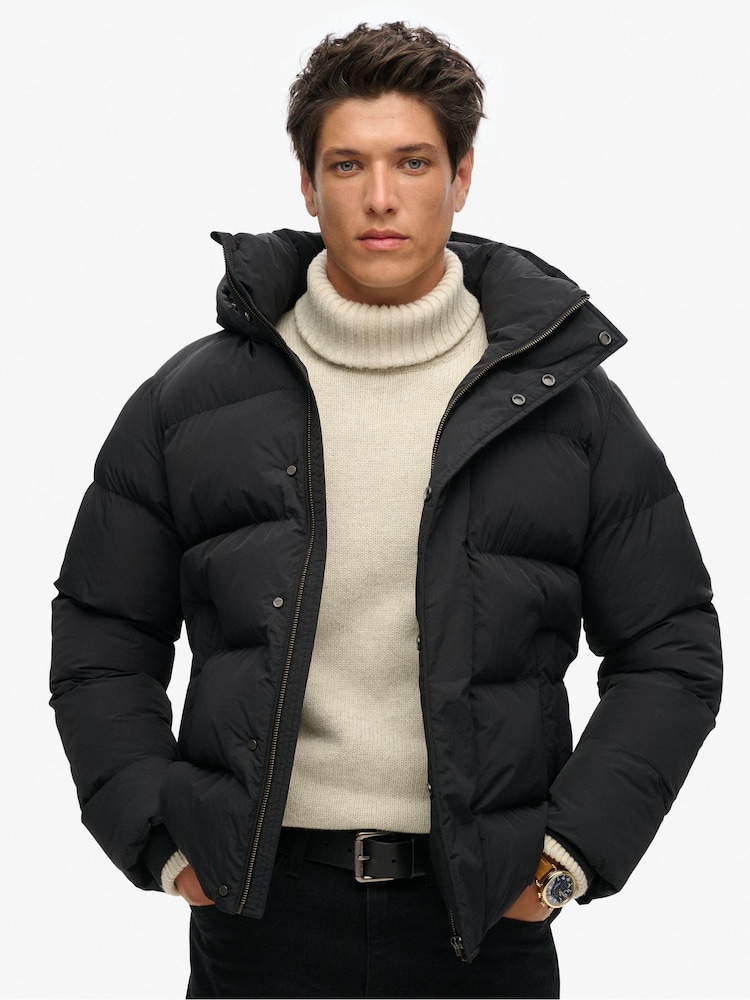 Superdry Black Hooded Puffer Jacket - Image 1 of 6 Superdry Black Hooded Puffer Jacket - Image 1 of 6