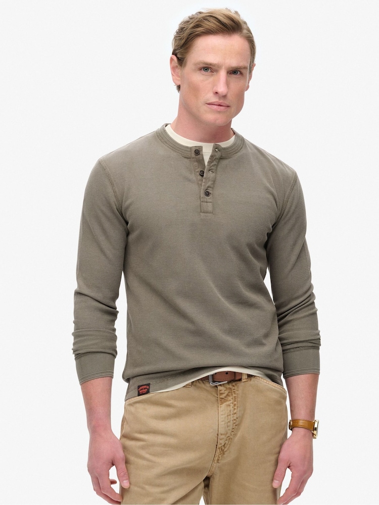 Superdry Brown 100% Cotton Vintage Textured Grandad Top - Image 1 of 5
