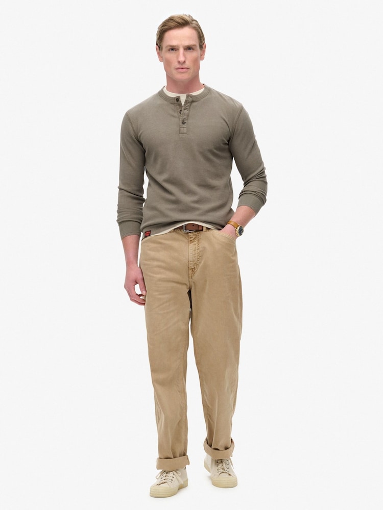 Superdry Brown 100% Cotton Vintage Textured Grandad Top - Image 2 of 5