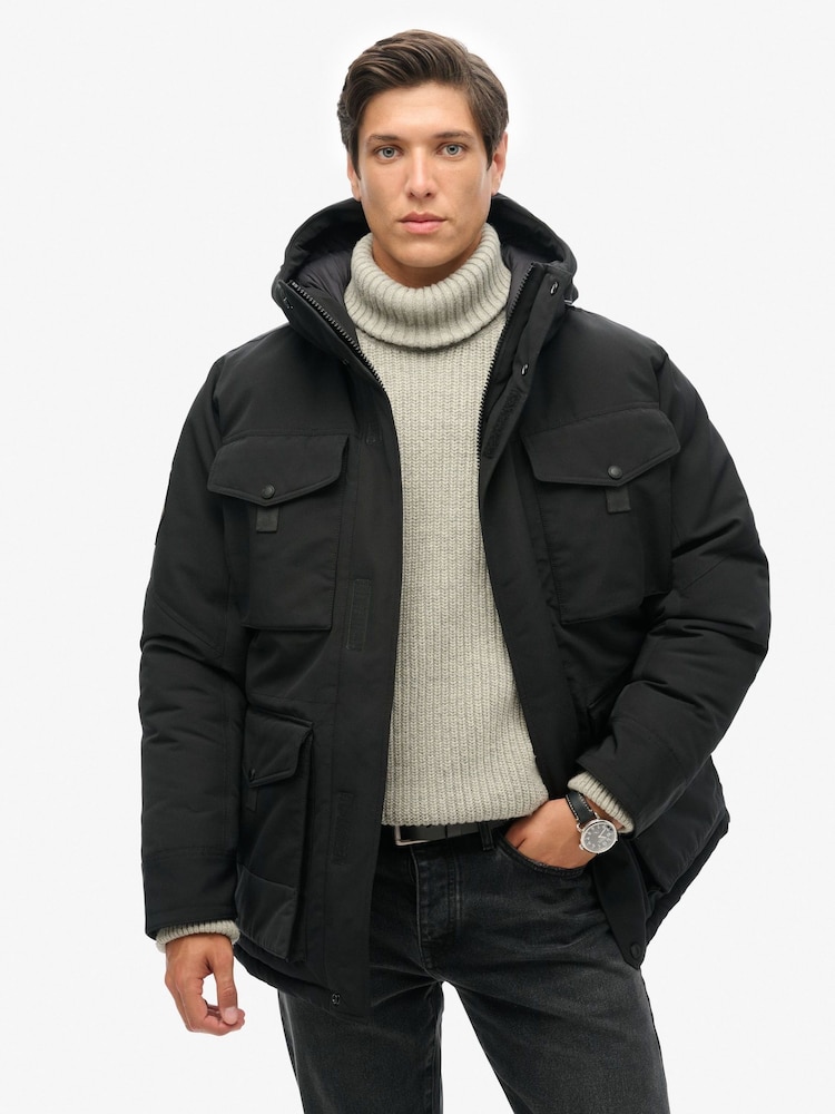 Superdry Jet Black Everest Tactical Parka Jacket - Image 1 of 6