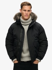 Superdry Jet Black Everest Faux Fur Bomber Coat Jacket - Image 1 of 6
