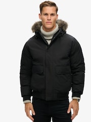Superdry Jet Black Everest Faux Fur Bomber Coat Jacket - Image 2 of 6