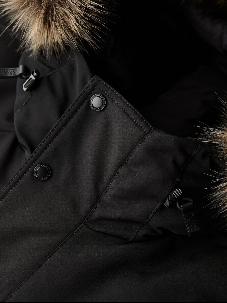 Superdry Jet Black Everest Faux Fur Bomber Coat Jacket - Image 6 of 6