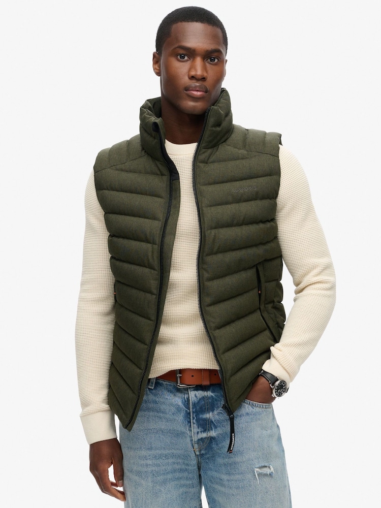 Superdry Khaki Green Marl 100% Cotton Tweed Fuji Gilet - Image 1 of 6