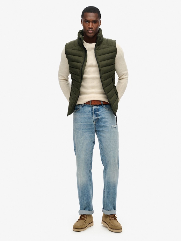 Superdry Khaki Green Marl 100% Cotton Tweed Fuji Gilet - Image 2 of 6