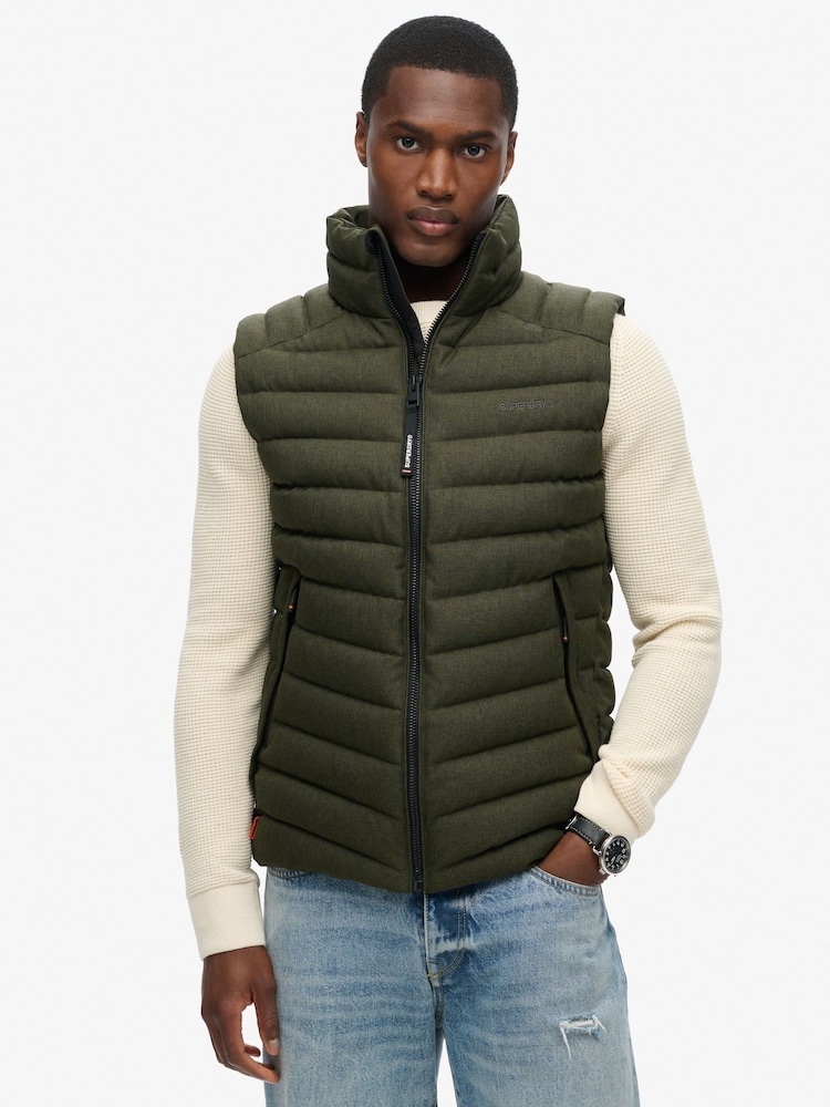 Superdry Khaki Green Marl 100% Cotton Tweed Fuji Gilet - Image 3 of 6