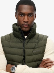 Superdry Khaki Green Marl 100% Cotton Tweed Fuji Gilet - Image 4 of 6