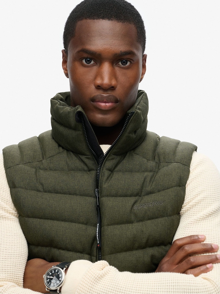 Superdry Khaki Green Marl 100% Cotton Tweed Fuji Gilet - Image 4 of 6
