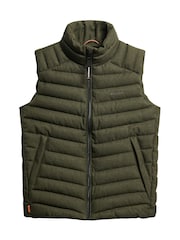 Superdry Khaki Green Marl 100% Cotton Tweed Fuji Gilet - Image 5 of 6