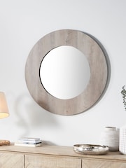 Pacific Brown Wood Veneer Round Wall Mirror - Image 1 of 7