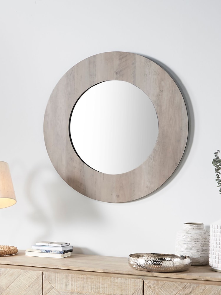 Pacific Brown Wood Veneer Round Wall Mirror - Image 1 of 7