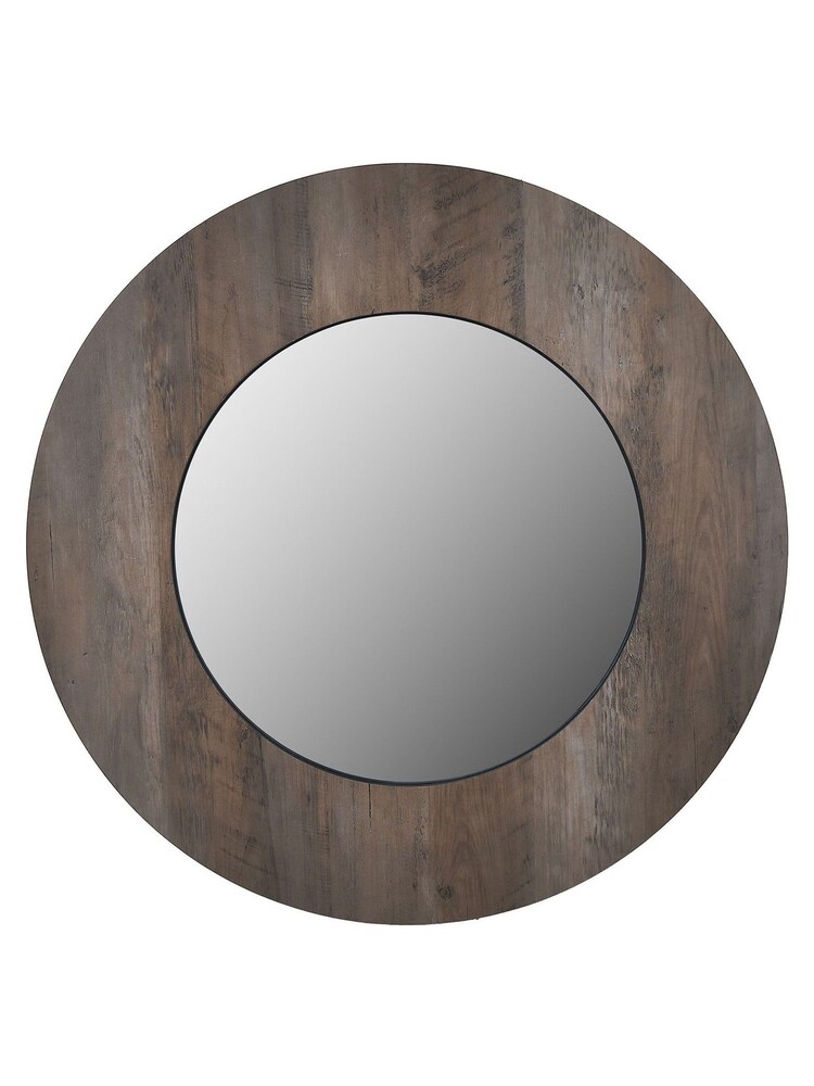 Pacific Brown Wood Veneer Round Wall Mirror - Image 2 of 7