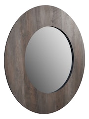 Pacific Brown Wood Veneer Round Wall Mirror - Image 4 of 7
