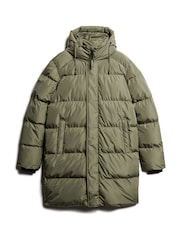 Superdry Dusty Olive Green Hooded Sports Puffer Mid Coat Jacket - Image 4 of 5