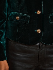 Sosandar Green Velvet Collarless Jacket - Image 5 of 5