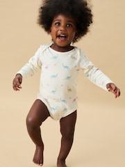 MORI Purple Dino Print Cotton Long Sleeve Bodysuit - Image 1 of 4