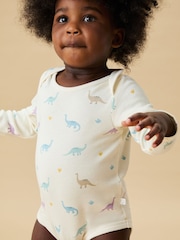MORI Purple Dino Print Cotton Long Sleeve Bodysuit - Image 2 of 4