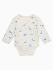 MORI Purple Dino Print Cotton Long Sleeve Bodysuit - Image 4 of 4