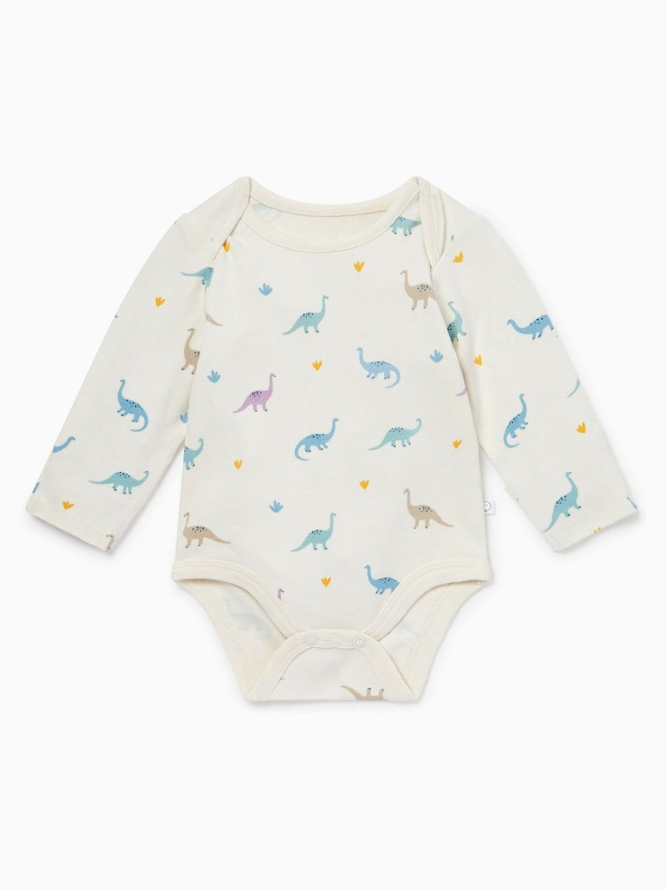MORI Purple Dino Print Cotton Long Sleeve Bodysuit - Image 4 of 4