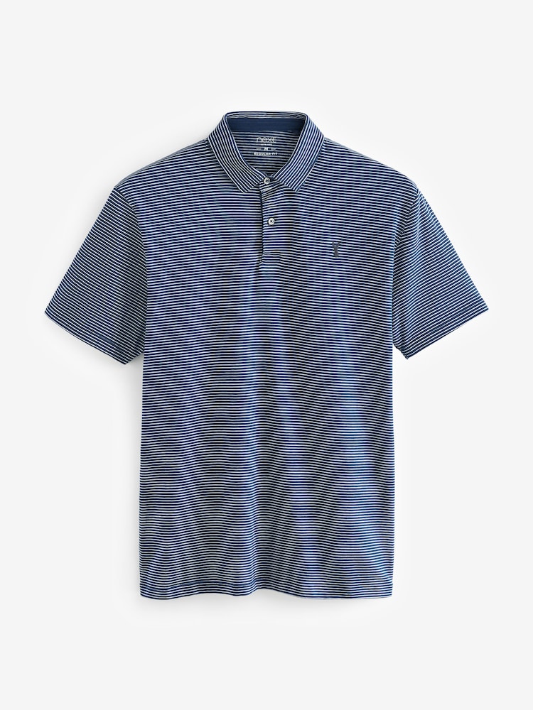 Navy Blue Stripe/Burgundy Red/Grey Regular Fit Short Sleeve Jersey Polo Shirts 3 Pack - Image 10 of 13