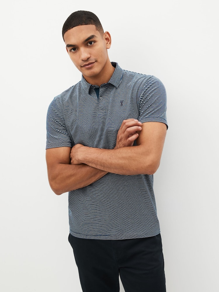 Navy Blue Stripe/Burgundy Red/Grey Regular Fit Short Sleeve Jersey Polo Shirts 3 Pack - Image 4 of 13