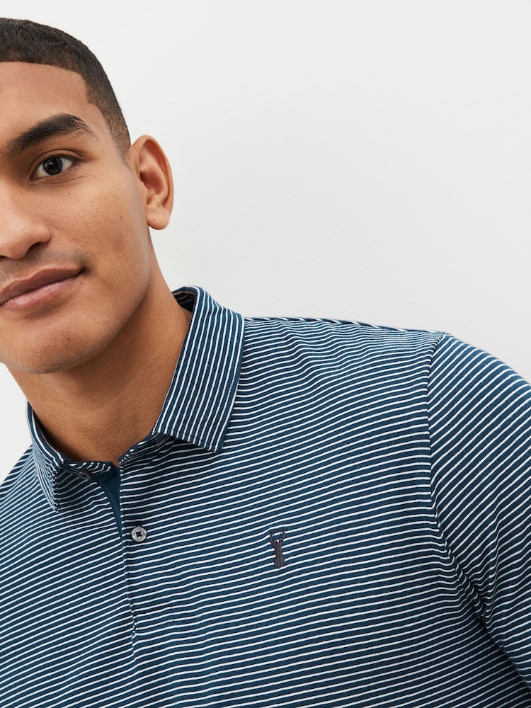 Navy Blue Stripe/Burgundy Red/Grey Regular Fit Short Sleeve Jersey Polo Shirts 3 Pack - Image 6 of 13