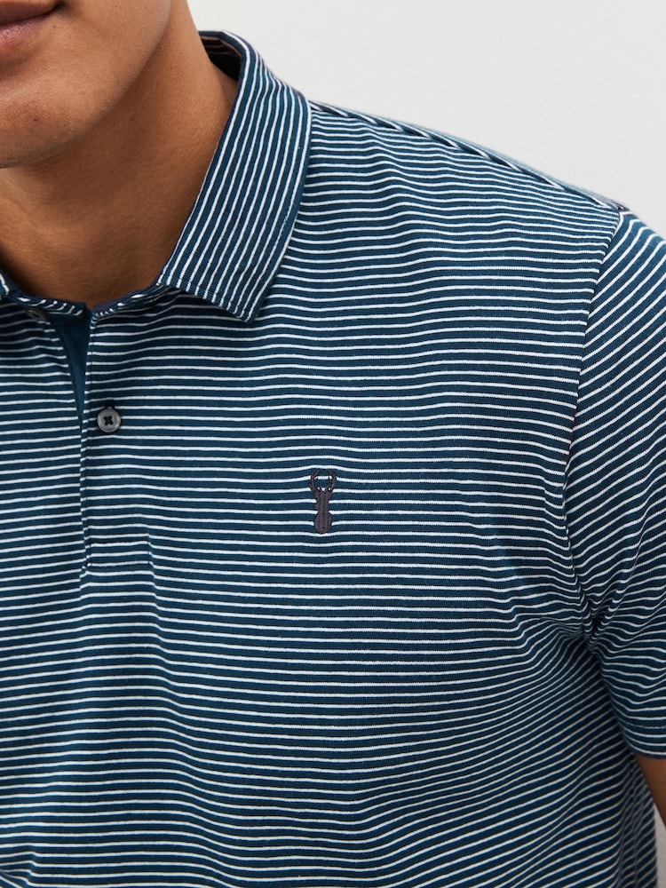 Navy Blue Stripe/Burgundy Red/Grey Regular Fit Short Sleeve Jersey Polo Shirts 3 Pack - Image 7 of 13