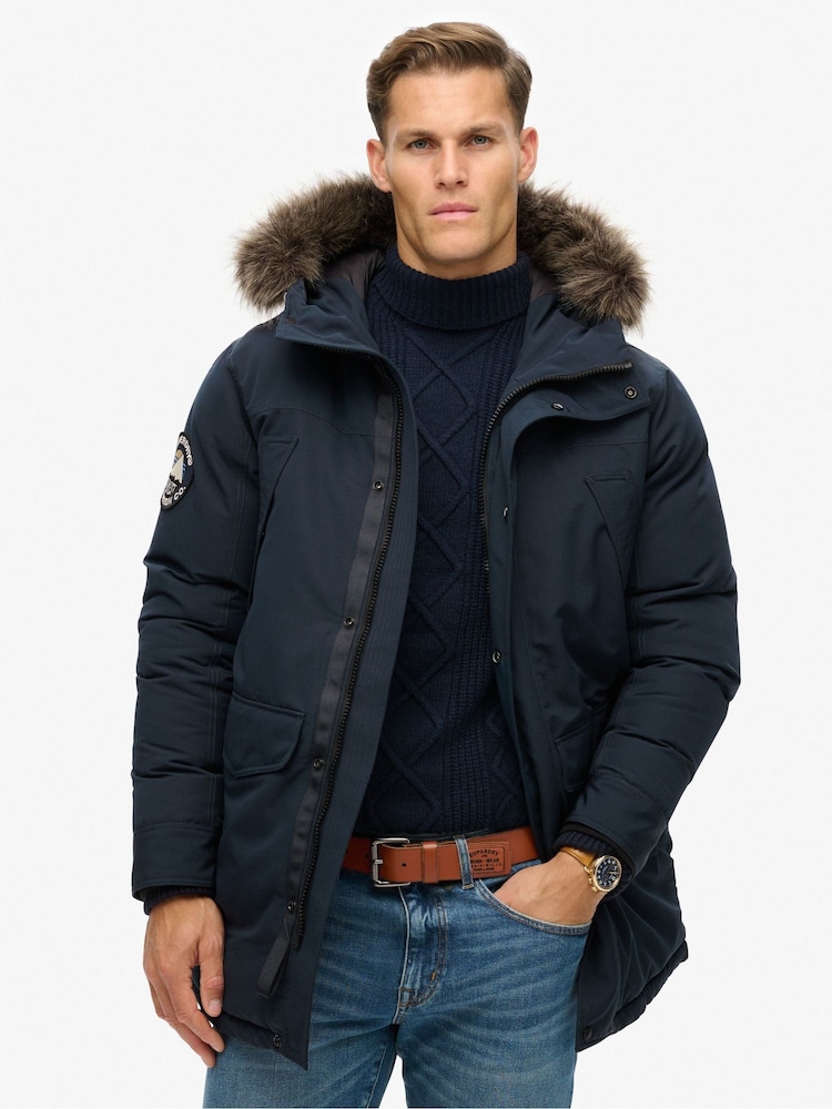 Superdry Eclipse Navy Everest Faux Fur Parka Coat Jacket - Image 1 of 9