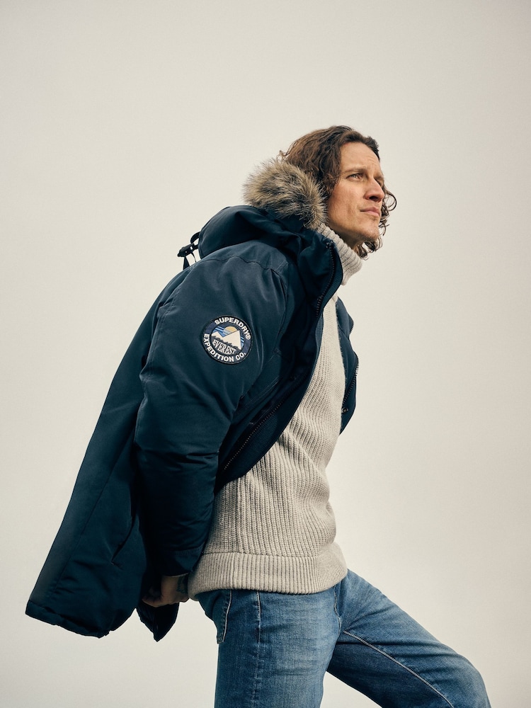 Superdry Eclipse Navy Everest Faux Fur Parka Coat Jacket - Image 4 of 9