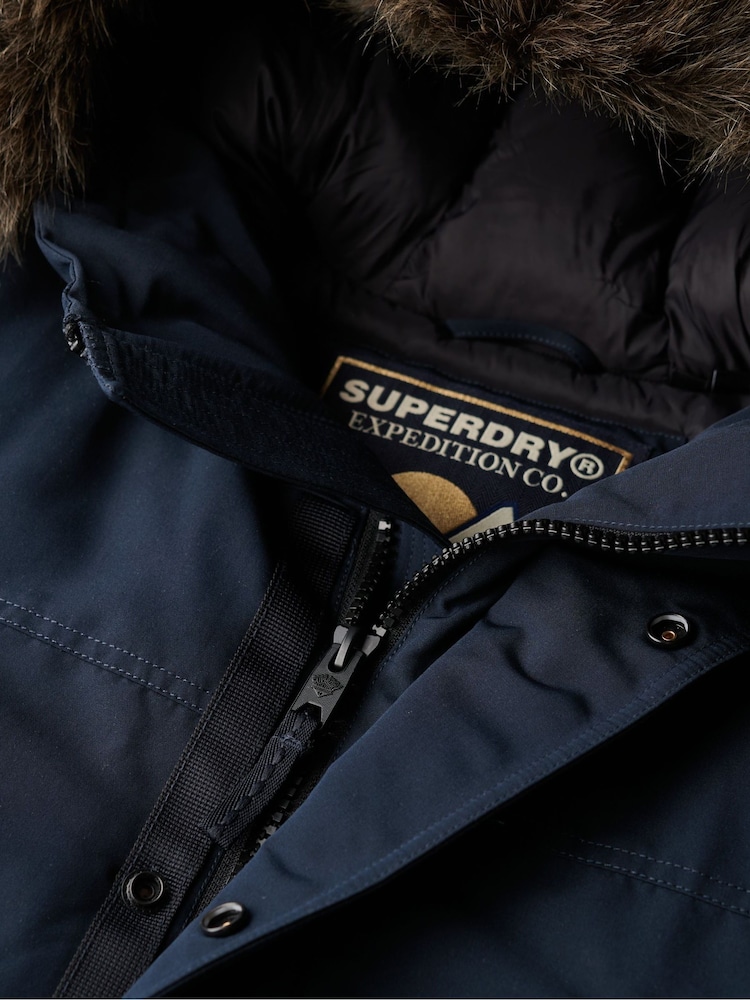 Superdry Eclipse Navy Everest Faux Fur Parka Coat Jacket - Image 9 of 9