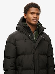 Superdry Black Hooded Sports Puffer Mid Coat Jacket - Image 2 of 6