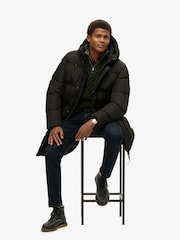 Superdry Black Hooded Sports Puffer Mid Coat Jacket - Image 3 of 6