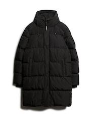 Superdry Black Hooded Sports Puffer Mid Coat Jacket - Image 5 of 6