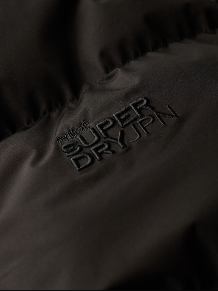 Superdry Black Hooded Sports Puffer Mid Coat Jacket - Image 6 of 6
